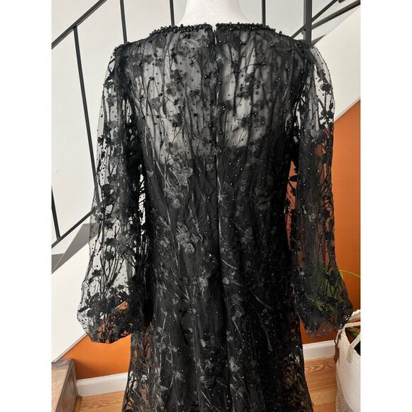 Mac Duggal Puff Sleeve A Line Embroidered Gown Size 14 Black Formal 20430 NEW - Picture 10 of 16